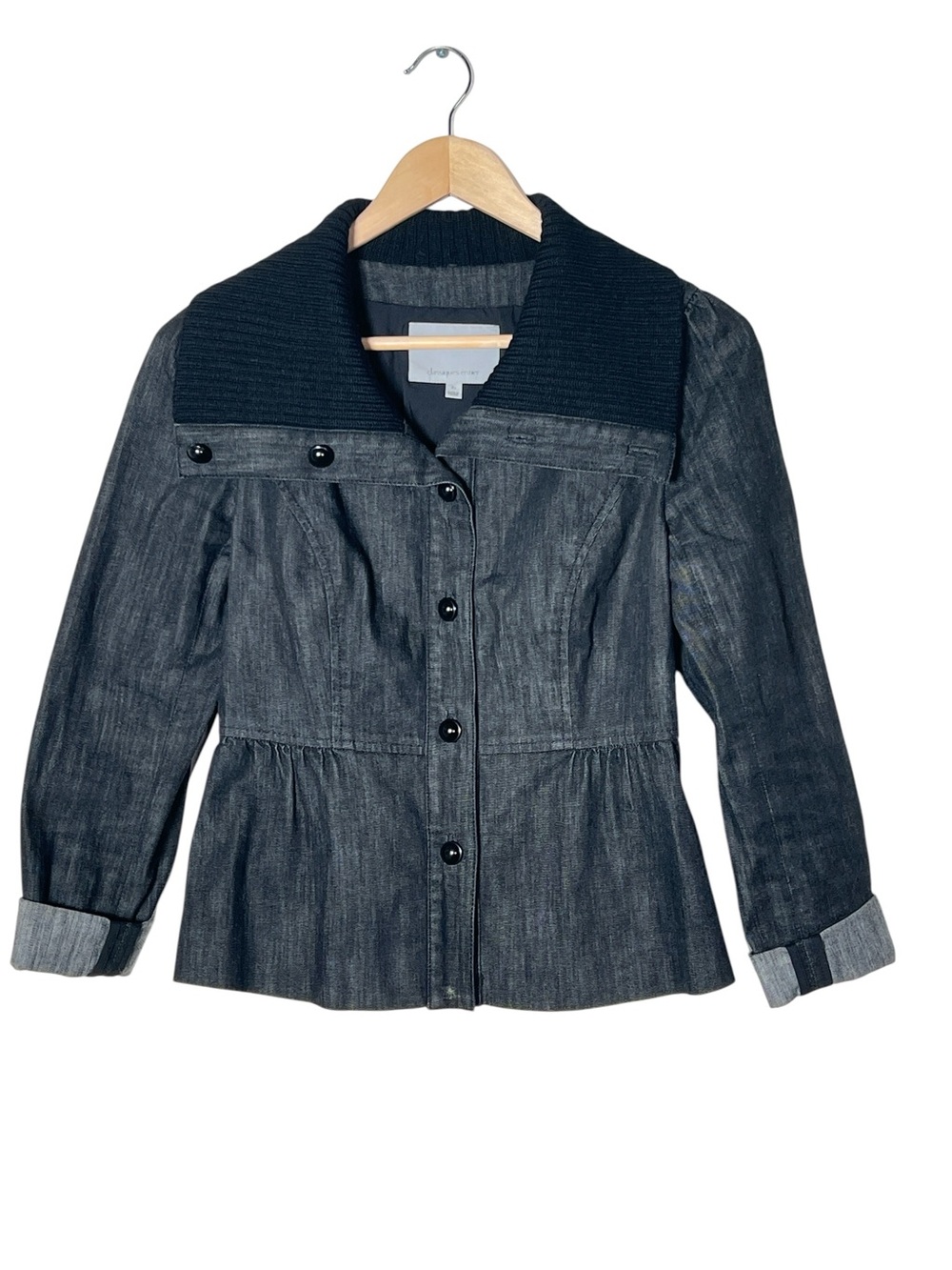 Classiques Entier Dark Gray Denim Jacket with Knit Collar size XS B86